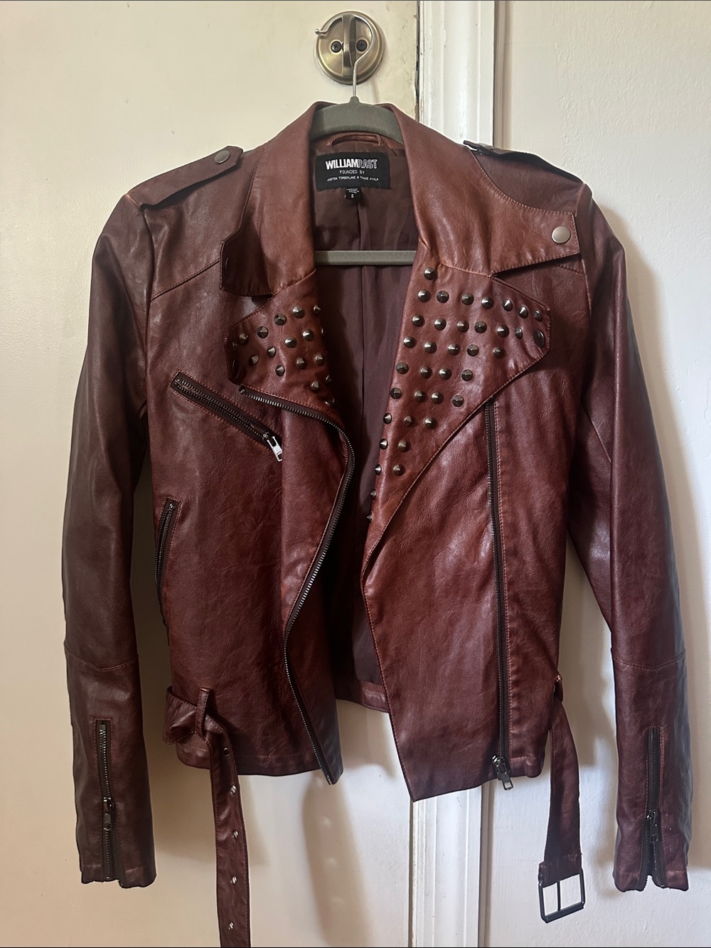 William Rast Studded Leather Moto Jacket - Deep Wine